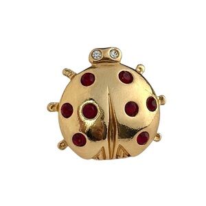 Vintage Avon Gold Ladybug Pin Brooch Red White Rhinestones Costume Jewelry
